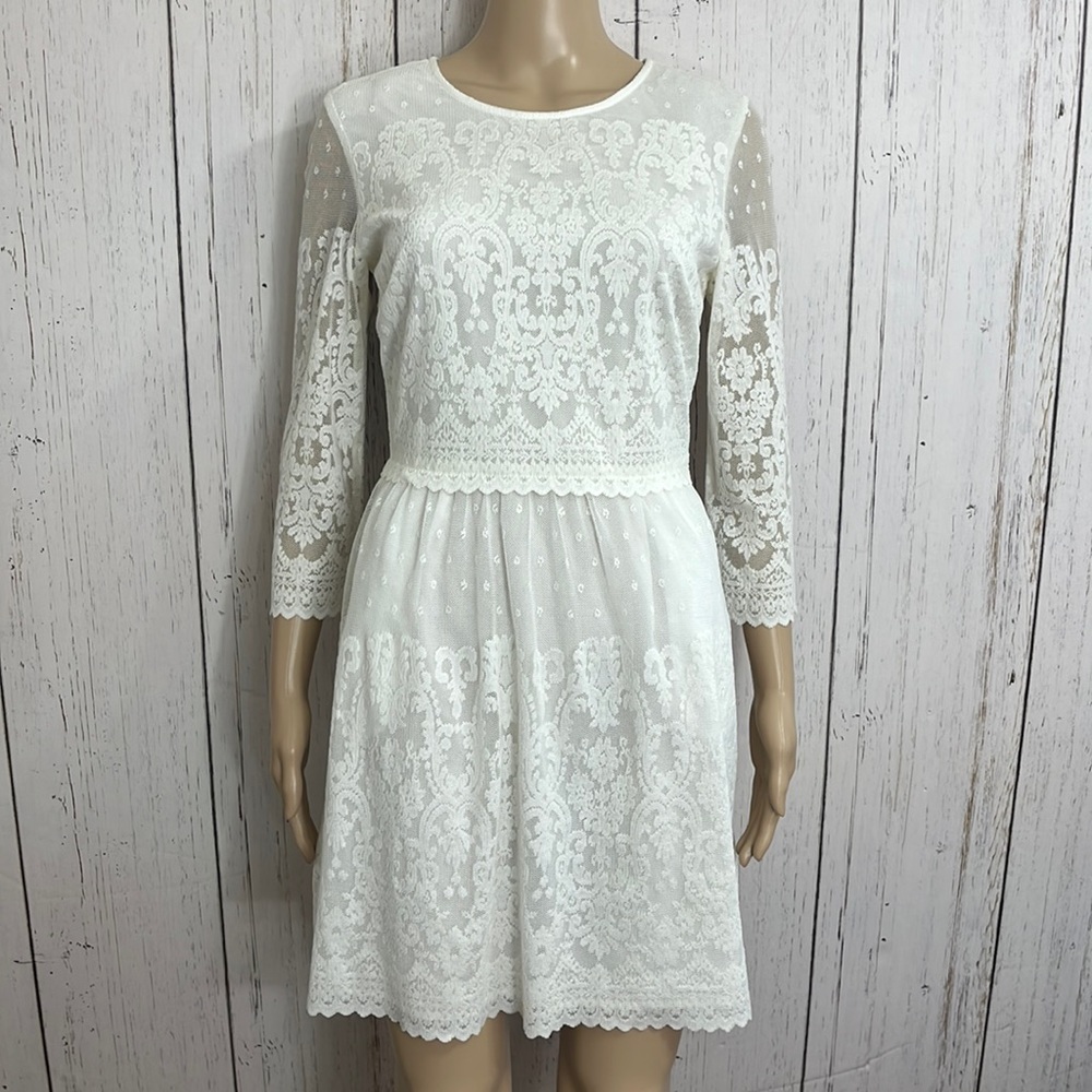 Dolce Vita Cream Lace MIDI Dress 3/4 Sleeves Fully Lined Wedding Shower Dress